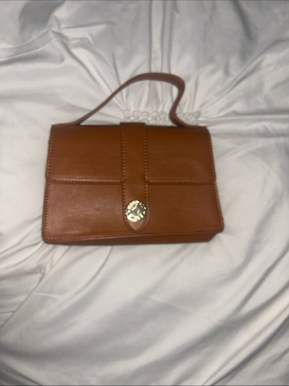 Kendall & Kylie Cognac Brown Leather Satchel with Gold Accent
